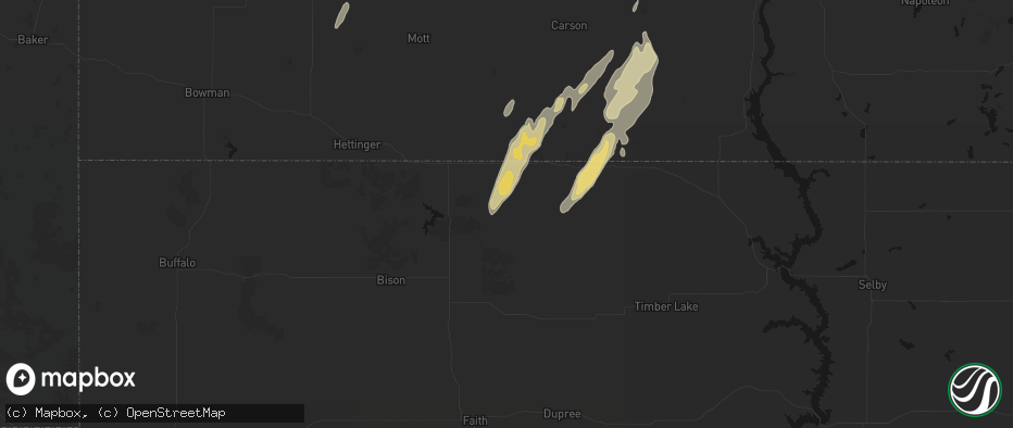 Hail map in Keldron, SD on June 9, 2026