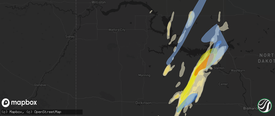 Hail map in Killdeer, ND on June 9, 2026