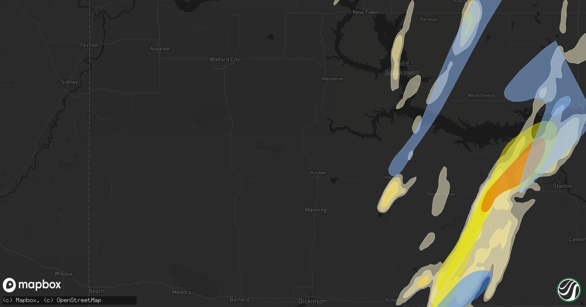 Hail map in Killdeer, ND on June 9, 2026