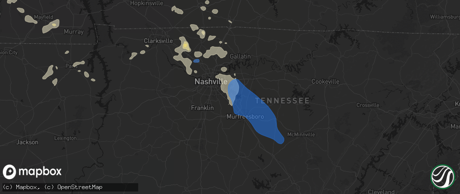 Hail map in La Vergne, TN on June 9, 2026