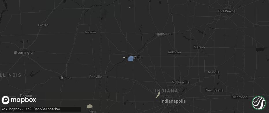 Hail map in Lafayette, IN on June 9, 2026