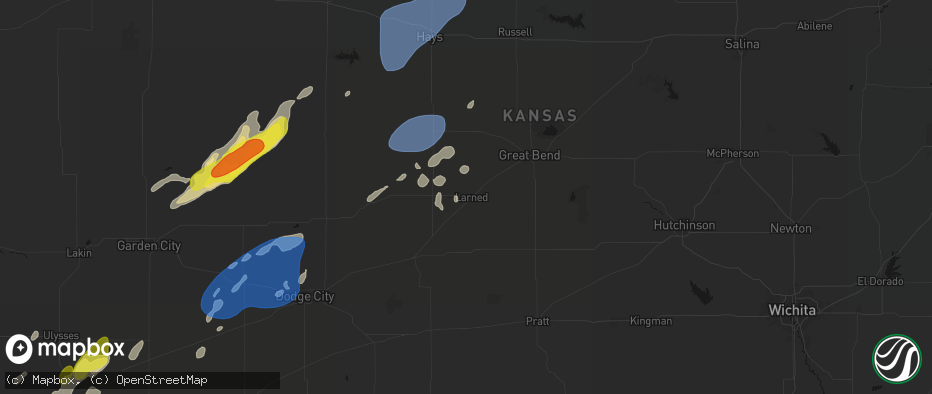 Hail map in Larned, KS on June 9, 2026