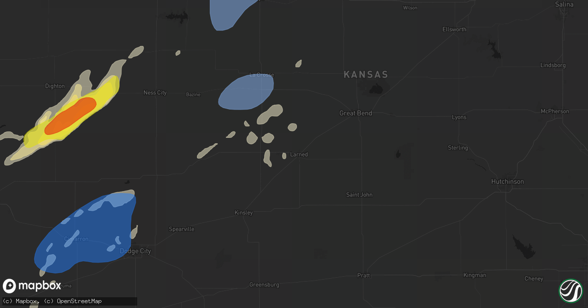 Hail map in Larned, KS on June 9, 2026
