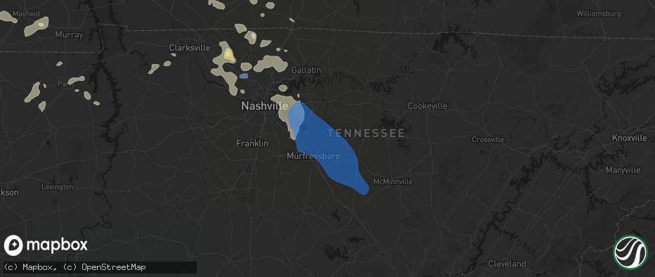 Hail map in Lascassas, TN on June 9, 2026