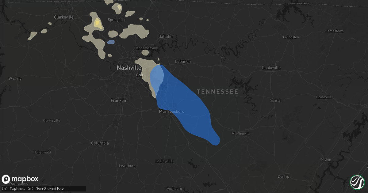 Hail map in Lascassas, TN on June 9, 2026