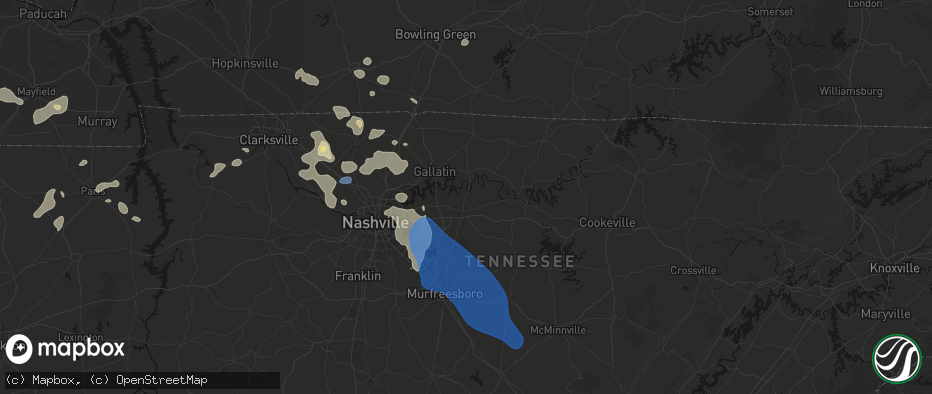 Hail map in Lebanon, TN on June 9, 2026