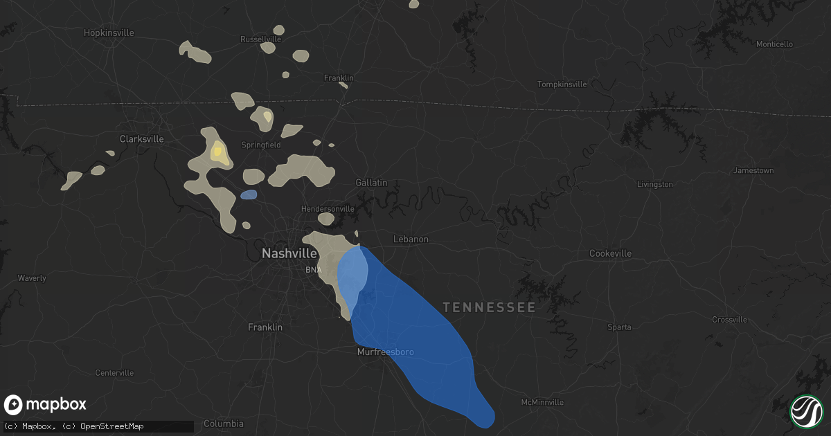 Hail map in Lebanon, TN on June 9, 2026