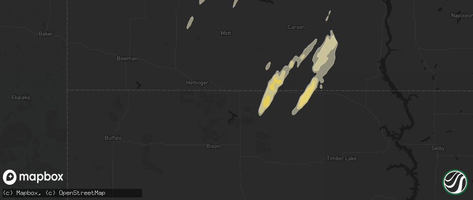 Hail map in Lemmon, SD on June 9, 2026