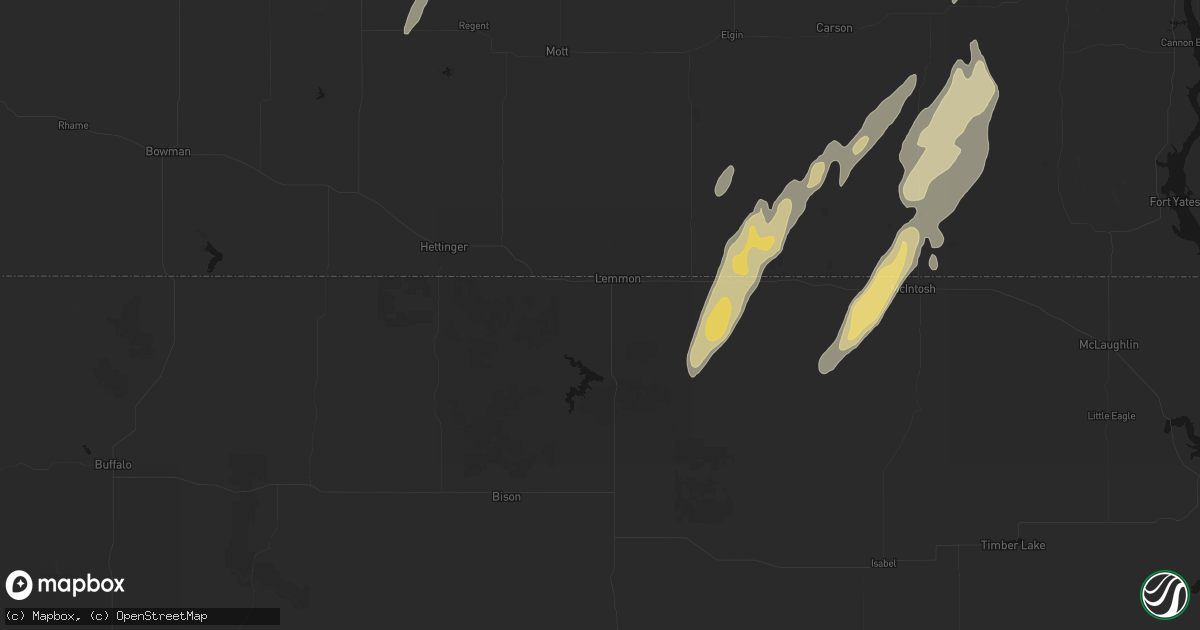Hail map in Lemmon, SD on June 9, 2026