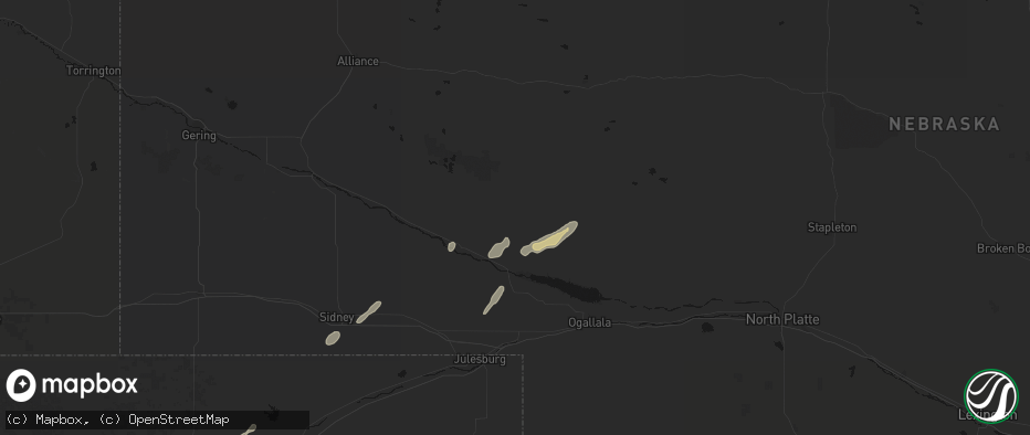 Hail map in Lewellen, NE on June 9, 2026