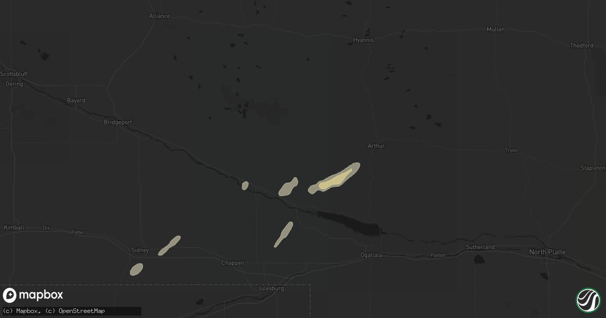 Hail map in Lewellen, NE on June 9, 2026