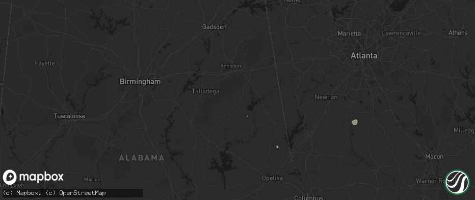Hail map in Lineville, AL on June 9, 2026