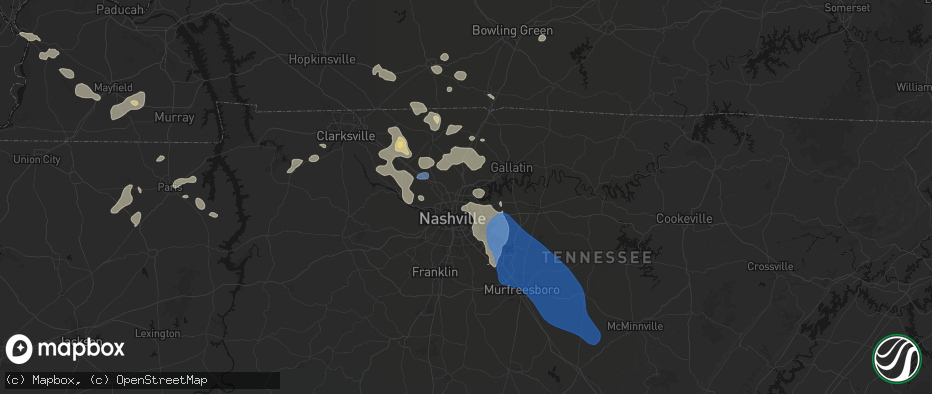 Hail map in Madison, TN on June 9, 2026