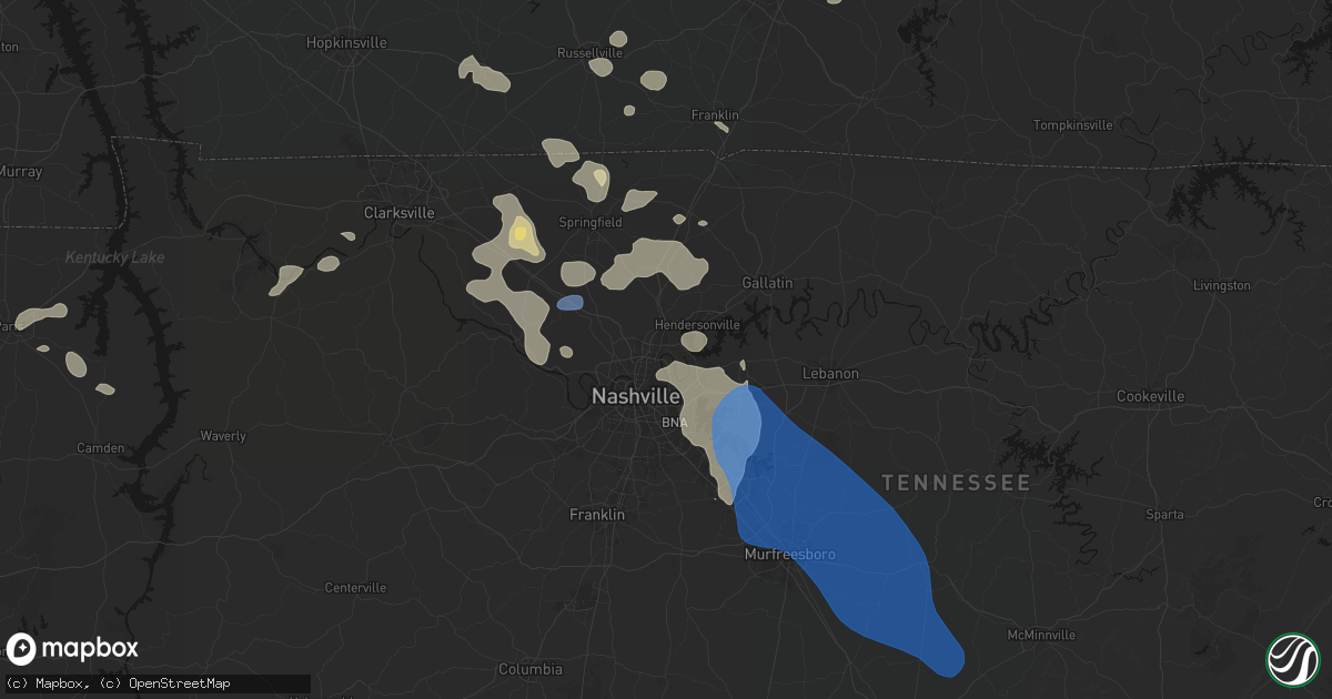 Hail map in Madison, TN on June 9, 2026