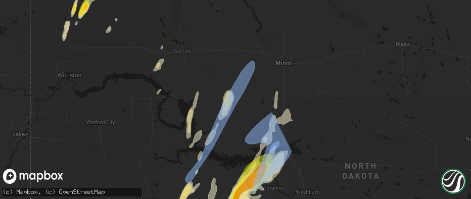 Hail map in Makoti, ND on June 9, 2026