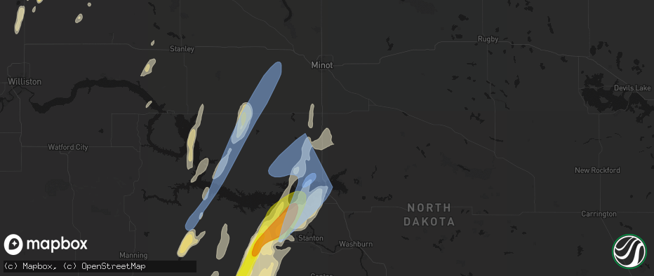 Hail map in Max, ND on June 9, 2026