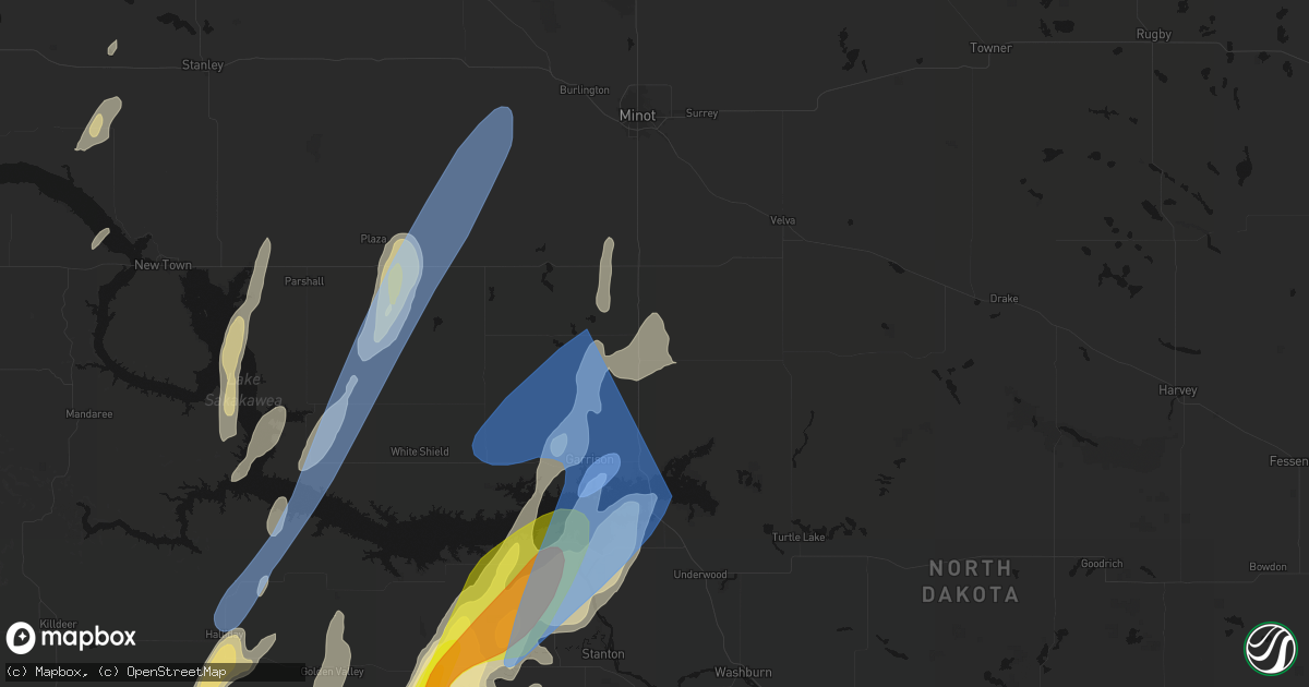 Hail map in Max, ND on June 9, 2026