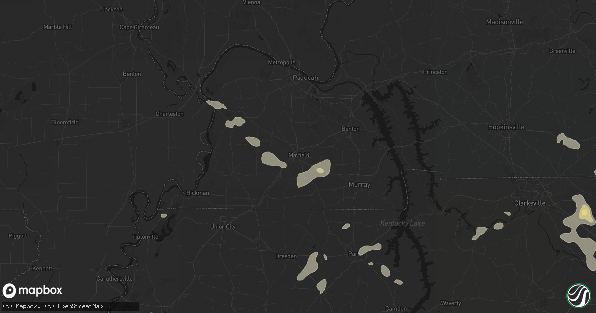 Hail map in Mayfield, KY on June 9, 2026