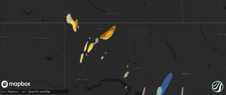 Hail map in Mcgregor, ND on June 9, 2026
