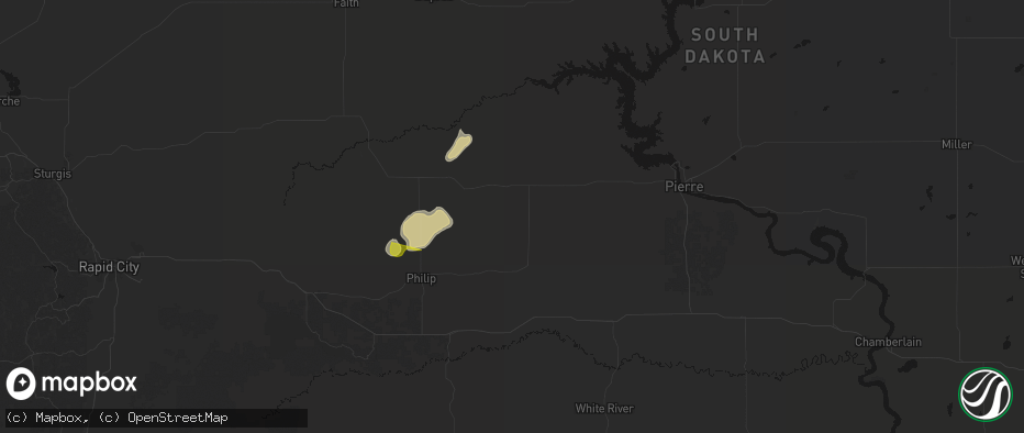 Hail map in Midland, SD on June 9, 2026