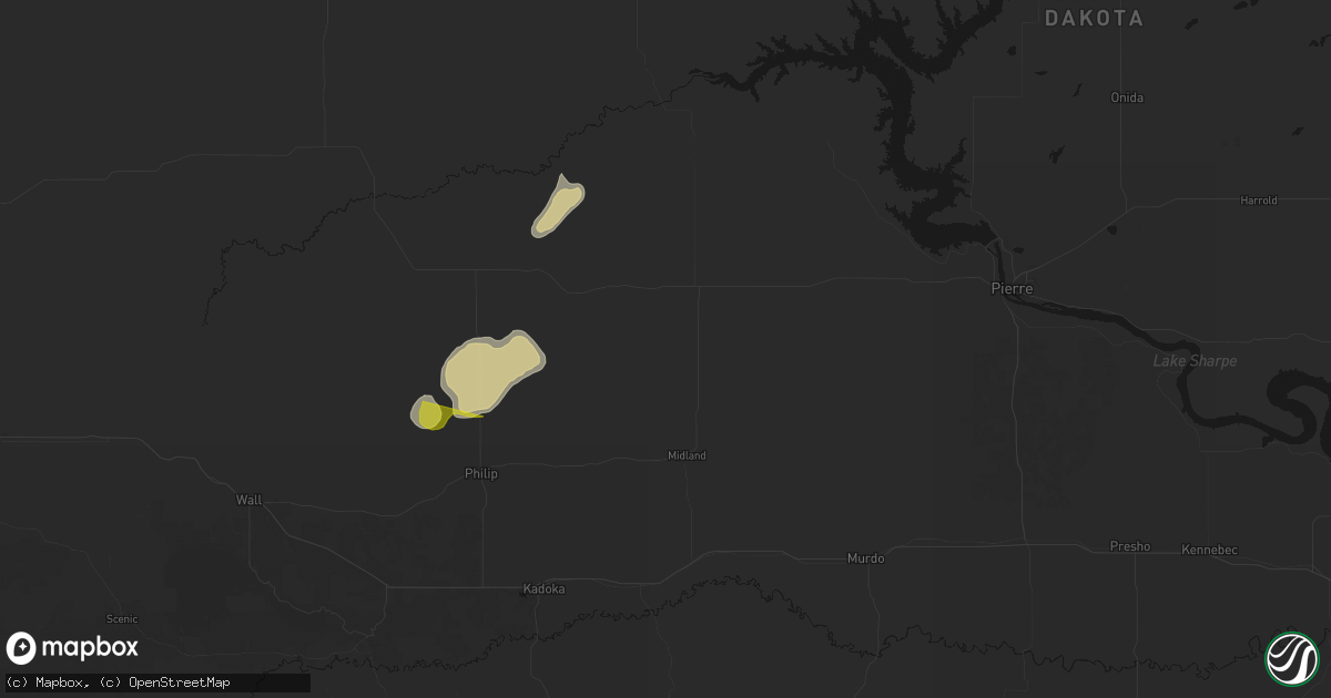 Hail map in Midland, SD on June 9, 2026