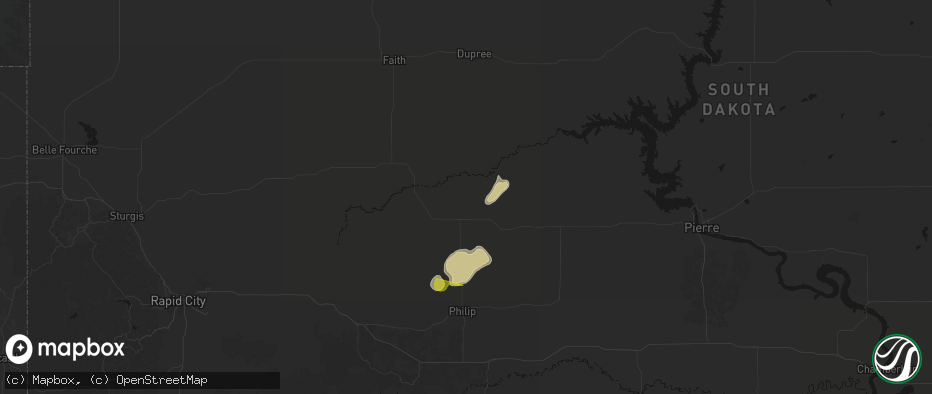 Hail map in Milesville, SD on June 9, 2026