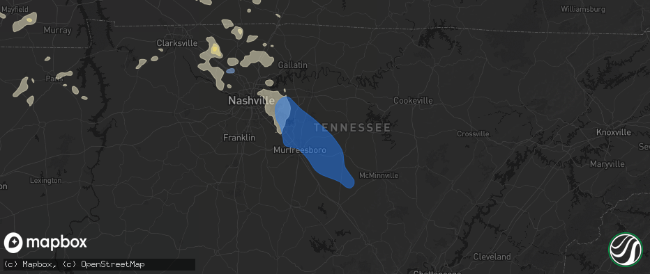Hail map in Milton, TN on June 9, 2026