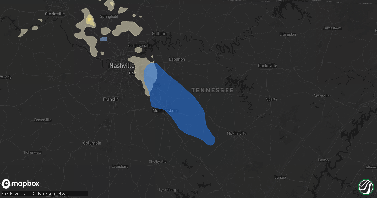 Hail map in Milton, TN on June 9, 2026
