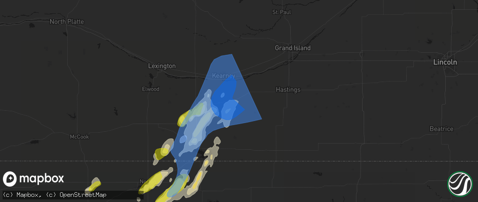 Hail map in Minden, NE on June 9, 2026