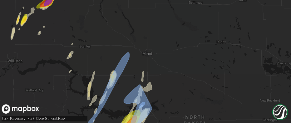 Hail map in Minot, ND on June 9, 2026
