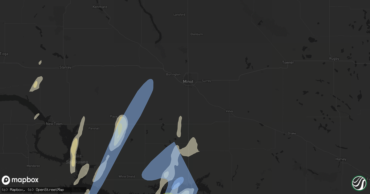 Hail map in Minot, ND on June 9, 2026