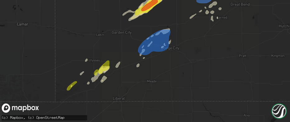 Hail map in Montezuma, KS on June 9, 2026