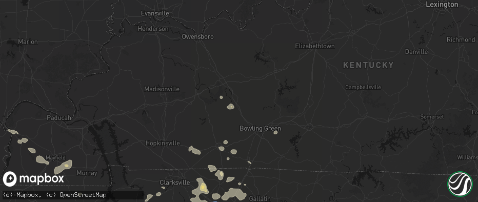 Hail map in Morgantown, KY on June 9, 2026
