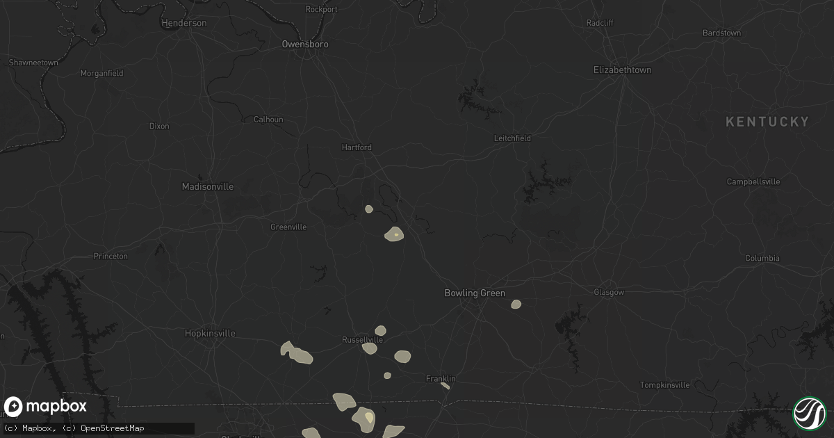Hail map in Morgantown, KY on June 9, 2026
