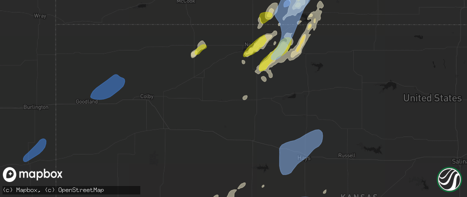 Hail map in Morland, KS on June 9, 2026