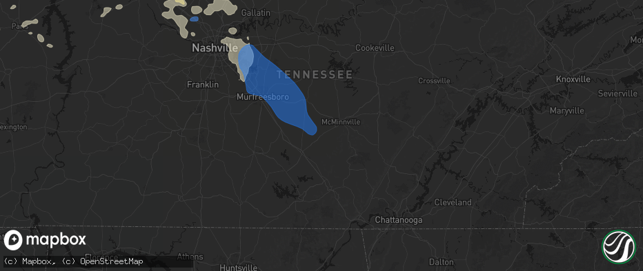 Hail map in Morrison, TN on June 9, 2026