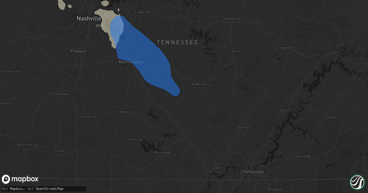 Hail map in Morrison, TN on June 9, 2026