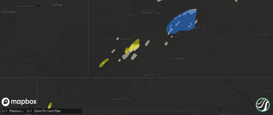 Hail map in Moscow, KS on June 9, 2026