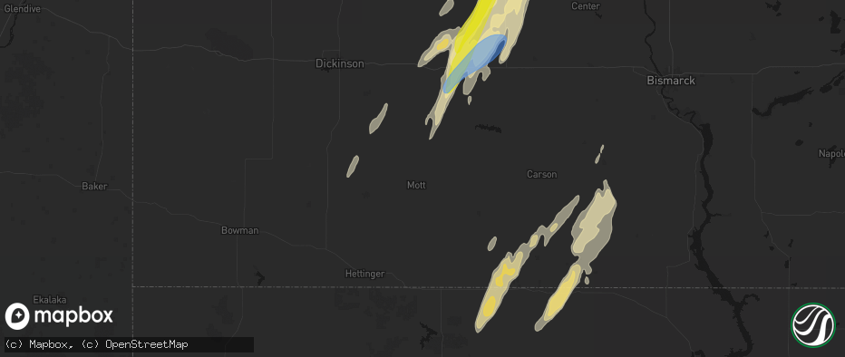 Hail map in Mott, ND on June 9, 2026