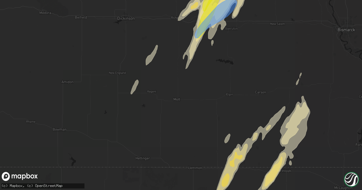 Hail map in Mott, ND on June 9, 2026