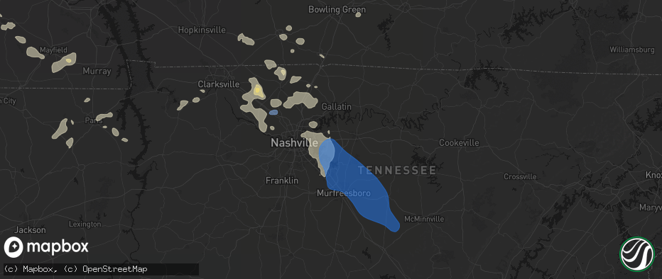 Hail map in Mount Juliet, TN on June 9, 2026