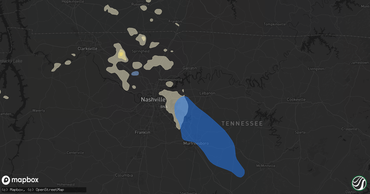 Hail map in Mount Juliet, TN on June 9, 2026