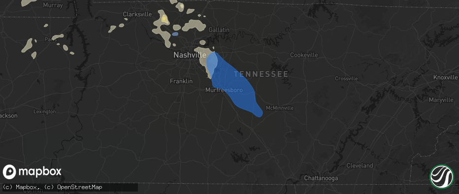 Hail map in Murfreesboro, TN on June 9, 2026