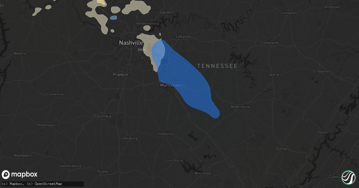 Hail map in Murfreesboro, TN on June 9, 2026
