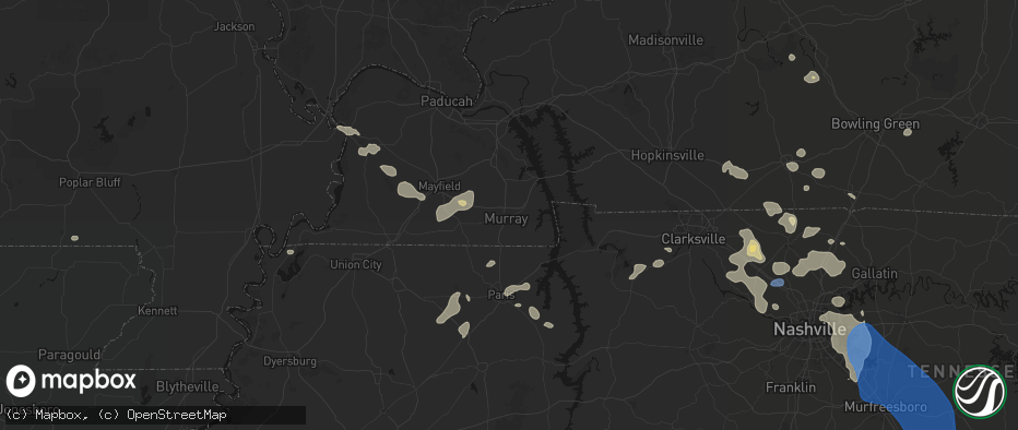 Hail map in Murray, KY on June 9, 2026