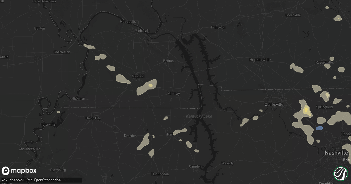 Hail map in Murray, KY on June 9, 2026