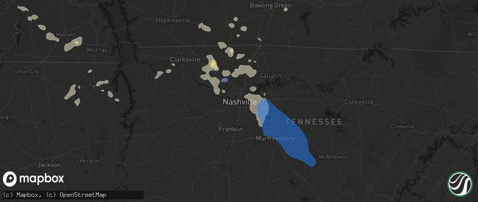 Hail map in Nashville, TN on June 9, 2026
