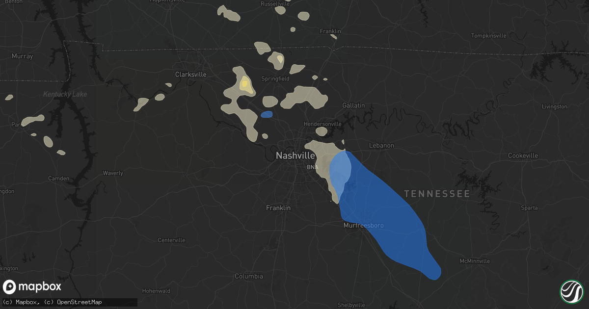 Hail map in Nashville, TN on June 9, 2026
