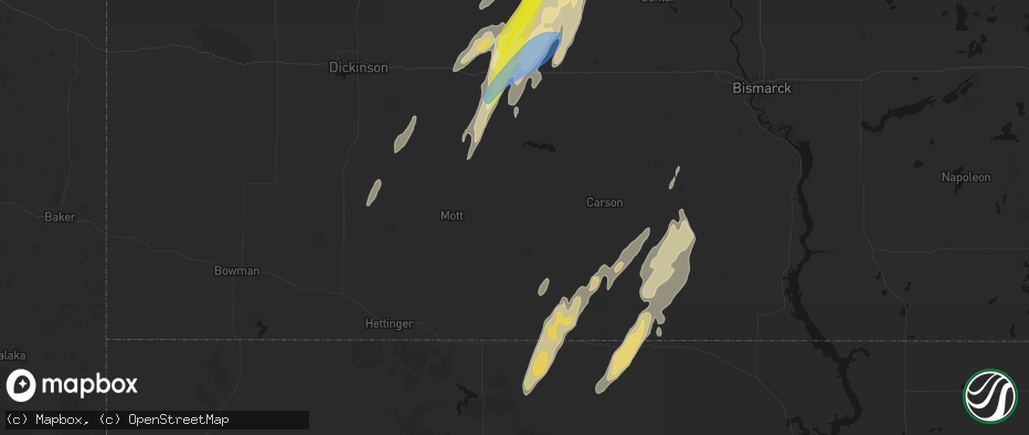 Hail map in New Leipzig, ND on June 9, 2026