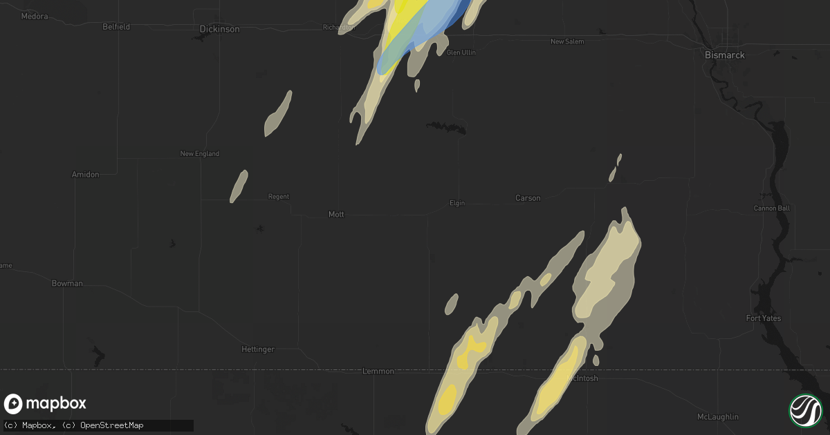 Hail map in New Leipzig, ND on June 9, 2026